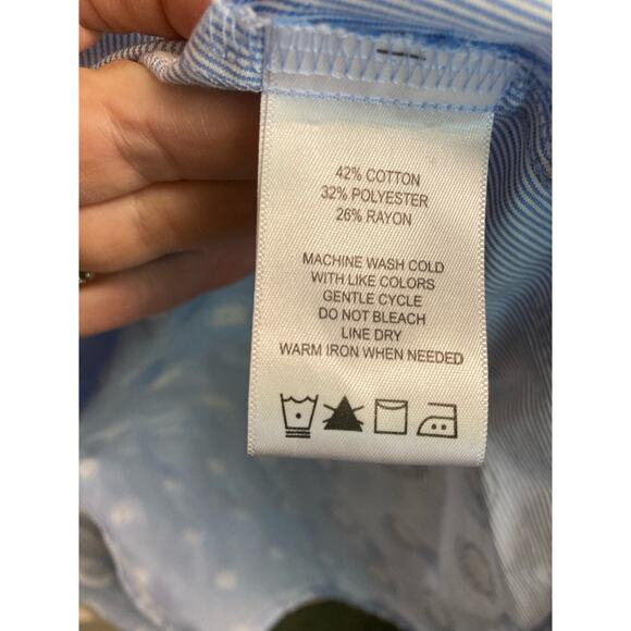 Foxcroft NYC Light Blue Micro Stripe Shirt with Textured Circles Sz 14 - Picture 8 of 9